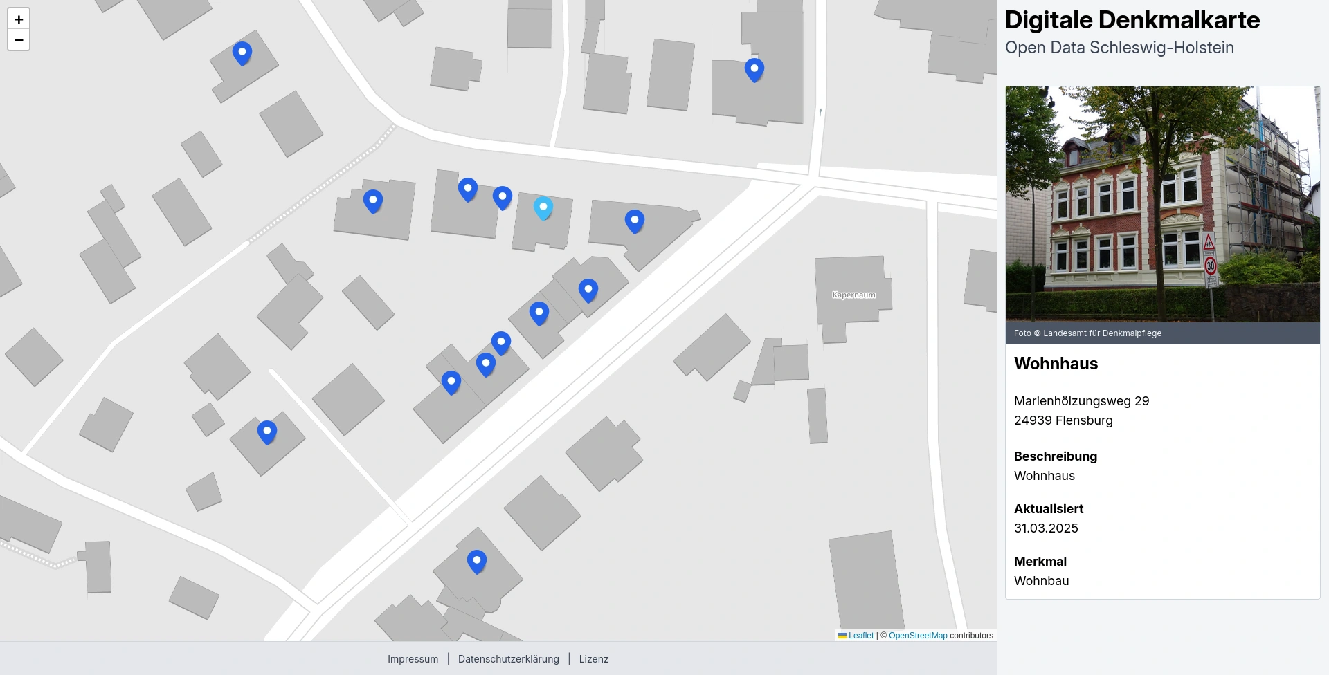 Screenshot Digitale Denkmalkarte für Schleswig-Holstein